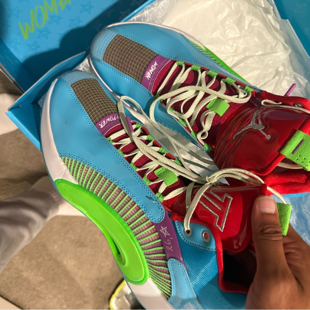 Jordan Athletic Shoes in Vibrant Blue, Red, and Green